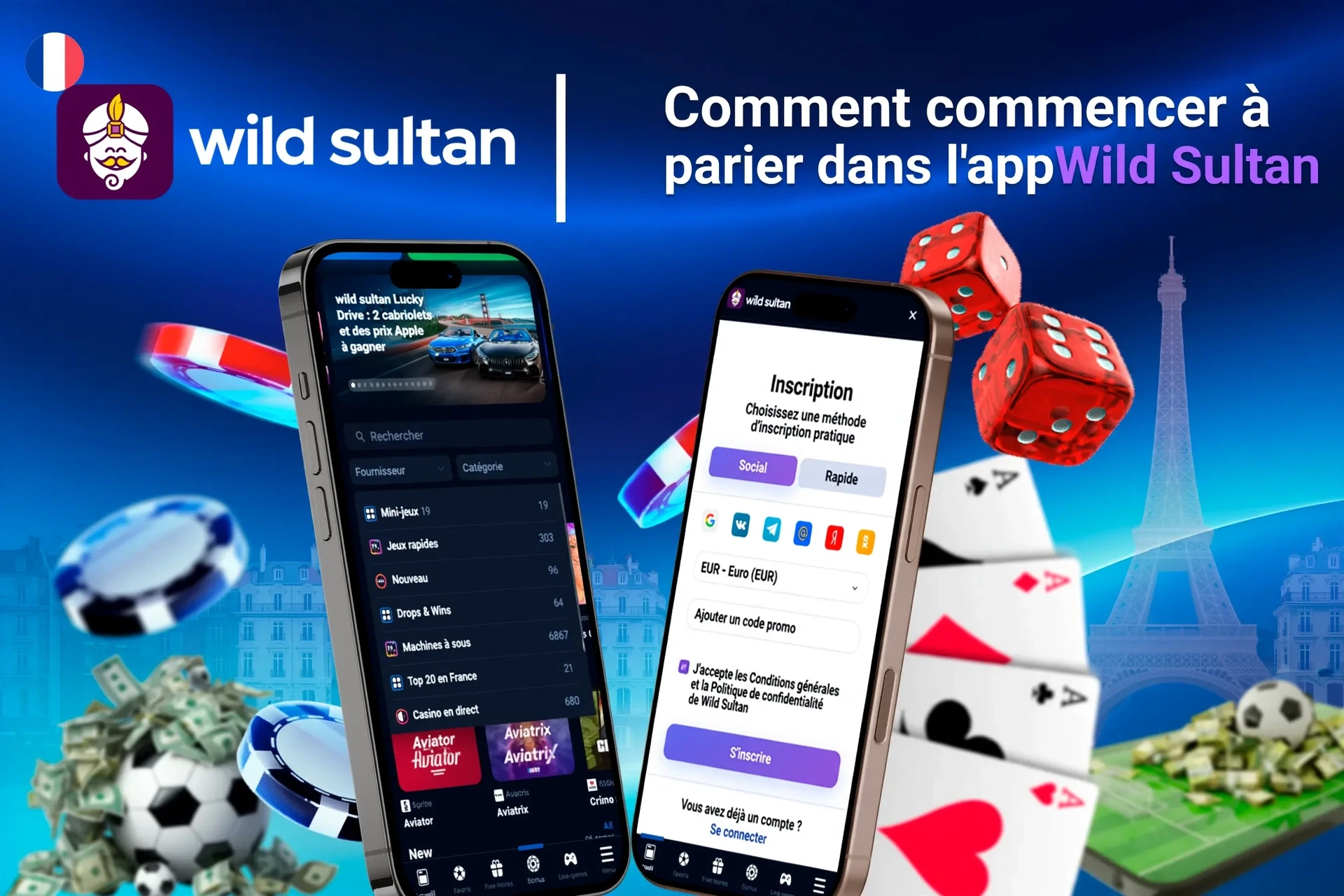 Guide étape par étape pour commencer à parier sur l'application, avec inscription et sélection de jeux affichées sur des écrans mobiles