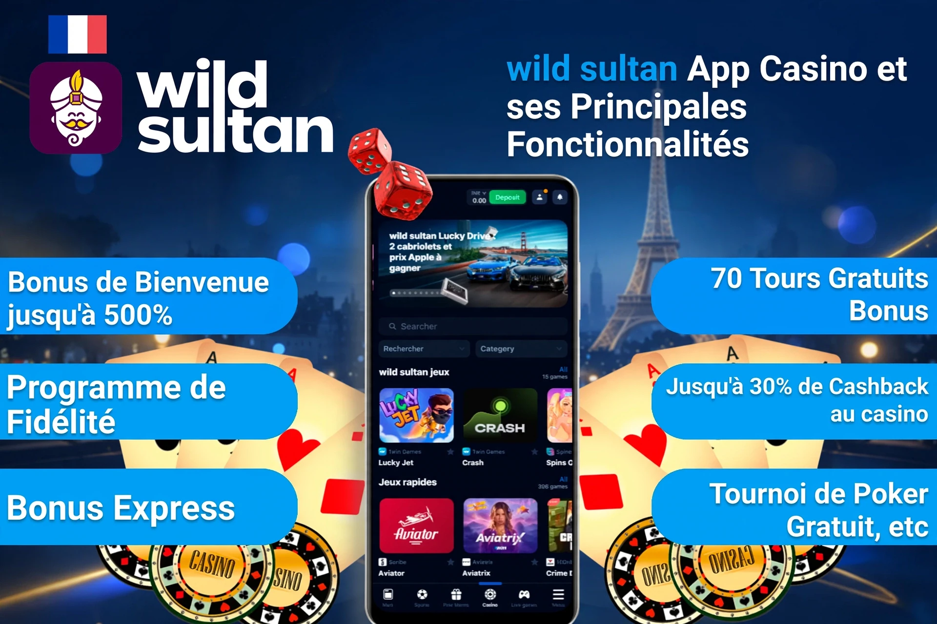 Principales caractéristiques de l'application Extra Casino, y compris le bonus de bienvenue, le programme de fidélité et le bonus express sur interface mobile