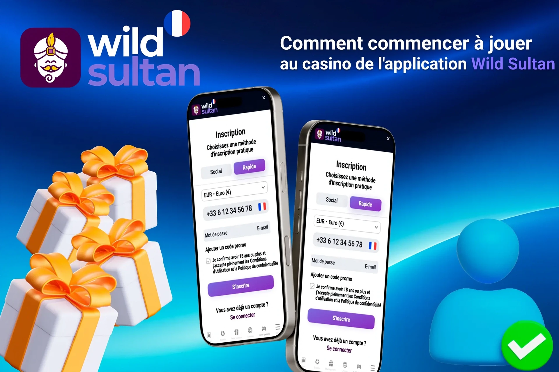Écran d'inscription de l'application Extra Casino sur mobile avec des étapes faciles à suivre et des icônes de boîte cadeau