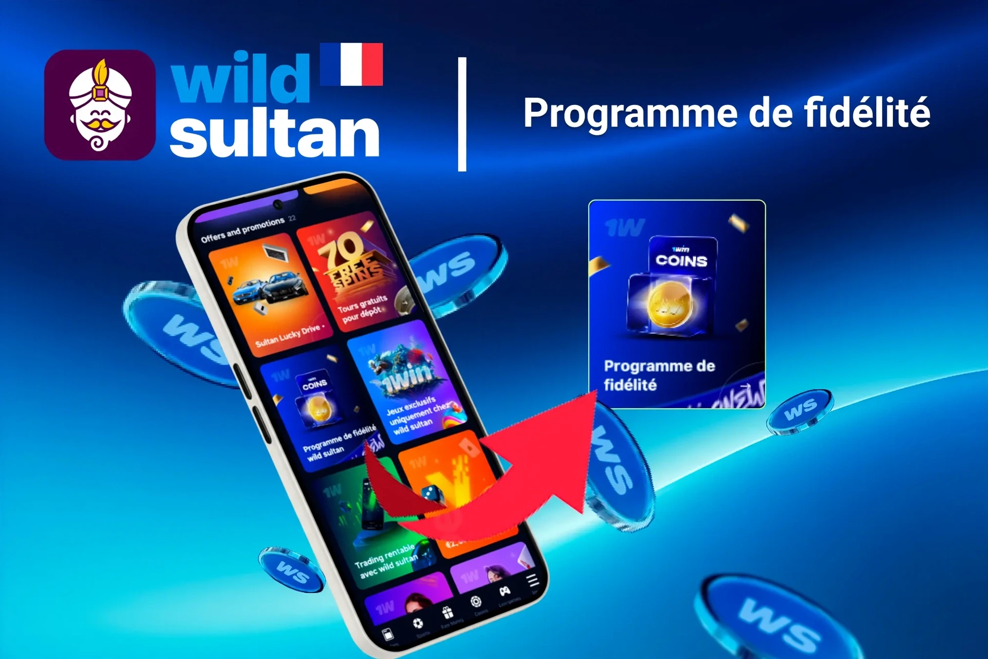 Application mobile affichant le programme de fidélité d'Extra Casino et des offres comme des tours gratuits et Lucky Drive.