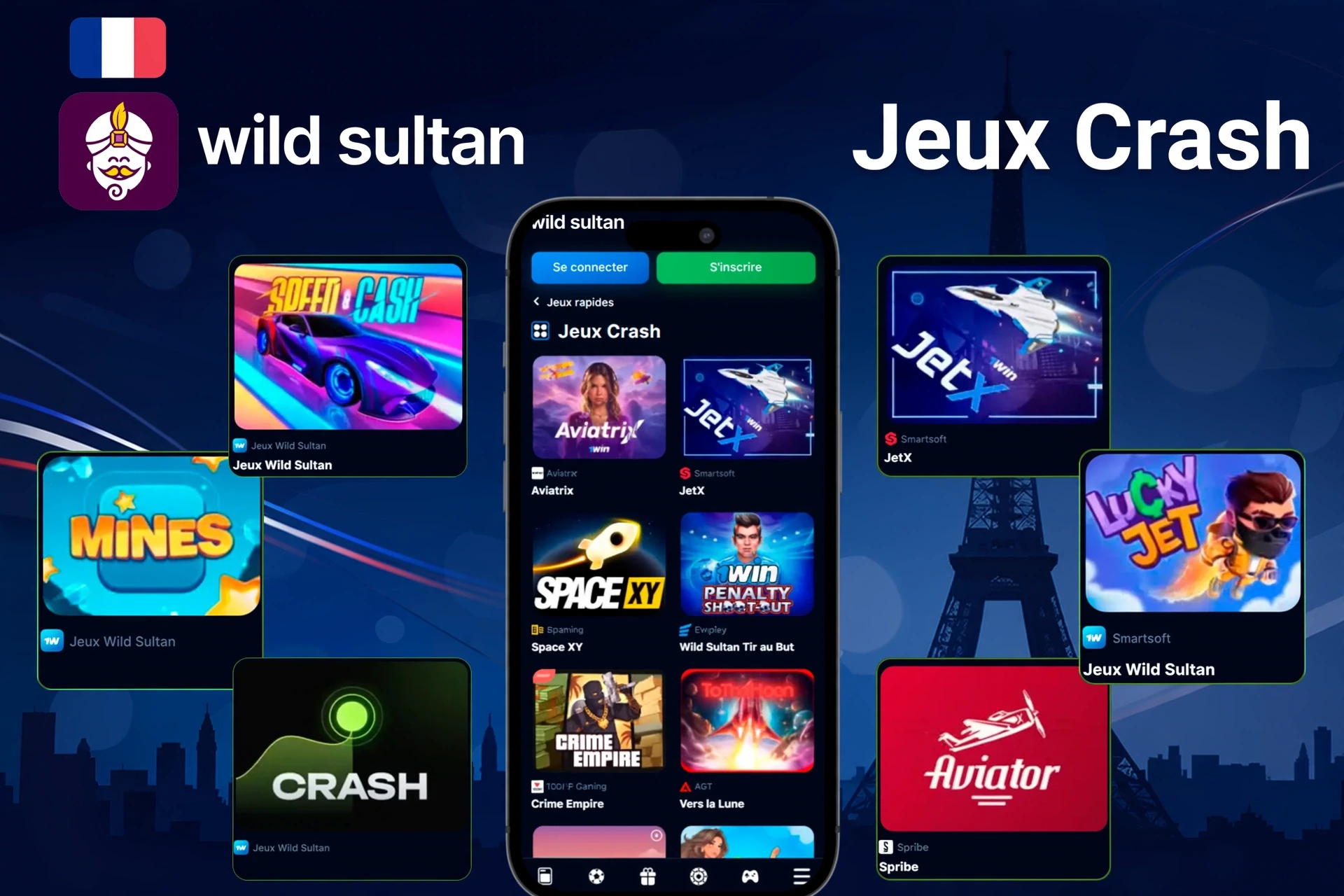Jeux de crash tels que Mines, Speed-n-cash, JetX et Lucky Jet affichés sur l'application mobile